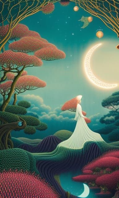 Celestial Woman in Surreal Flower Bed