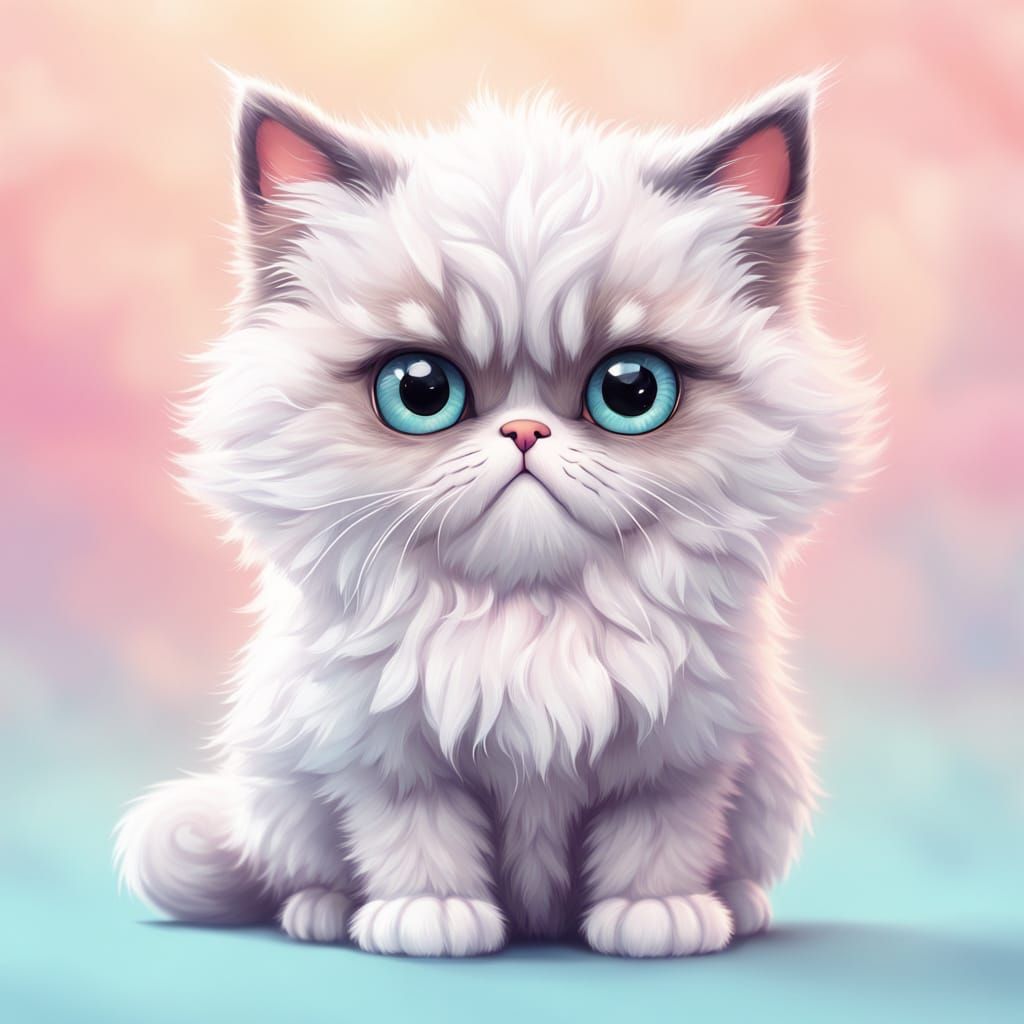 Grumpy Kitten Close-up in Kawaii Style