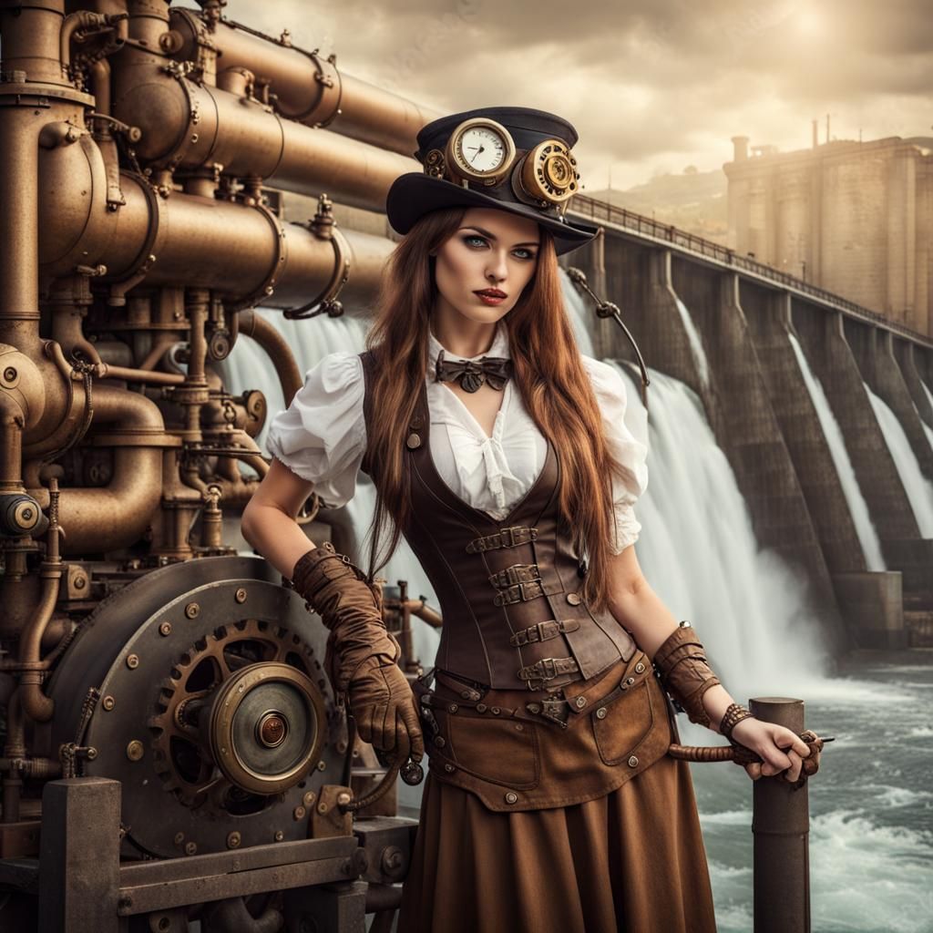 Steampunk hydroelectric dam