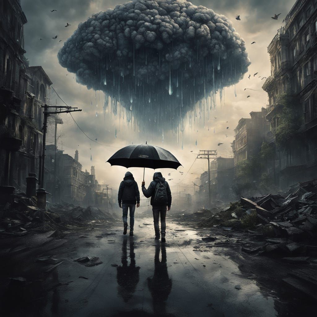 Ethereal Rainy Horizon in a Desolate Dystopian Land