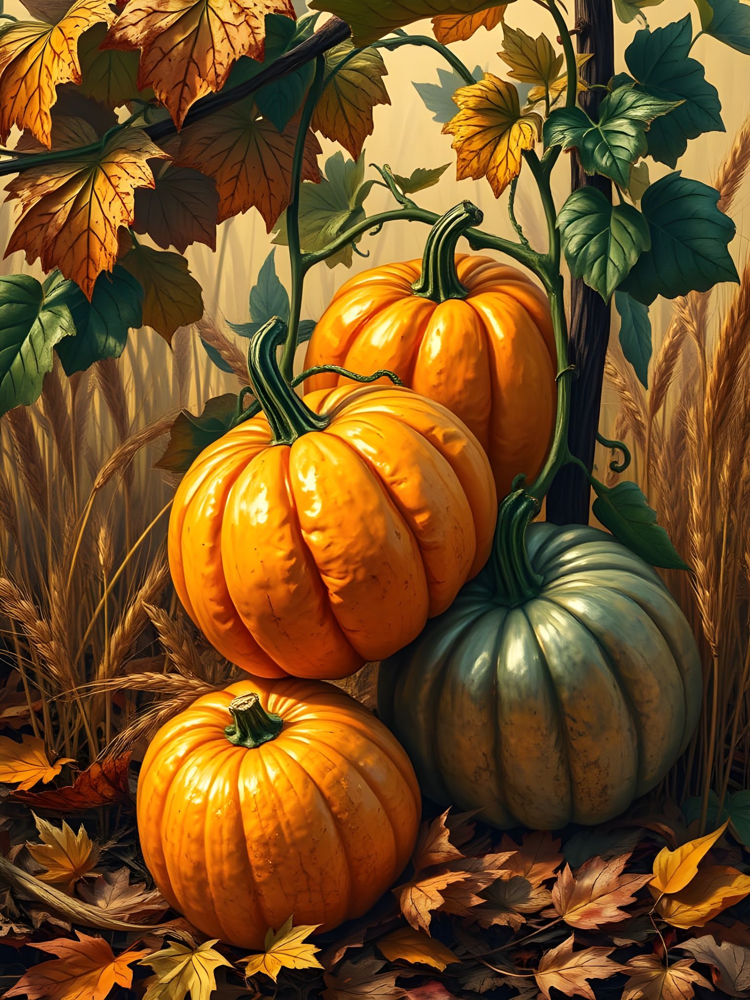 Klimt-Inspired Autumn Harvest with Art Deco & Nouveau Styles