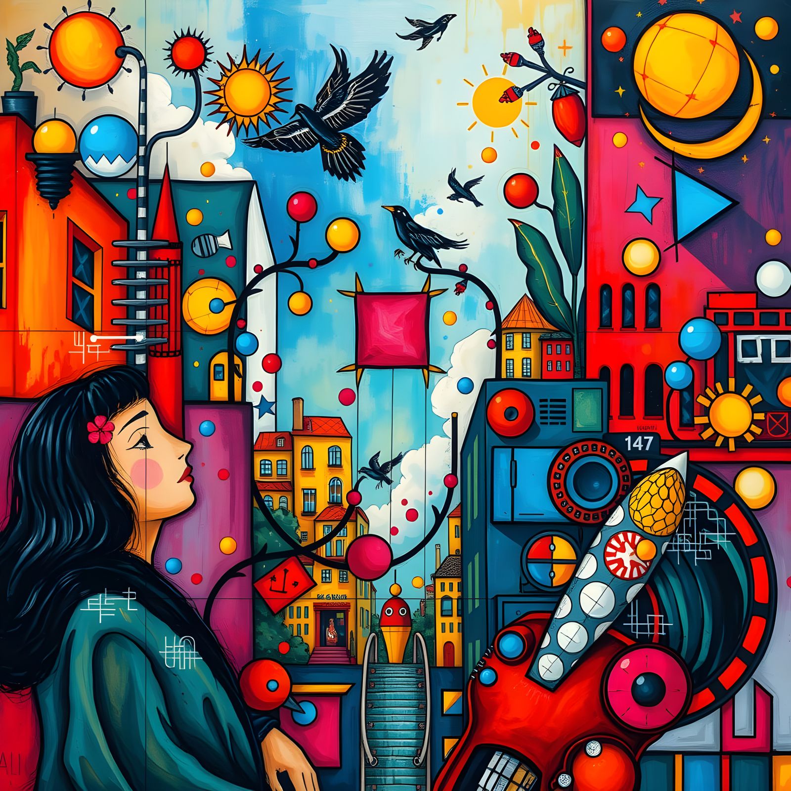 Vibrant Abstract Art Photomontage in Gouache Style