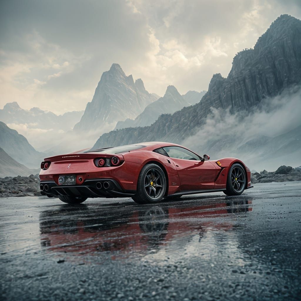 Red Ferrari Car in Cinematic Film Still