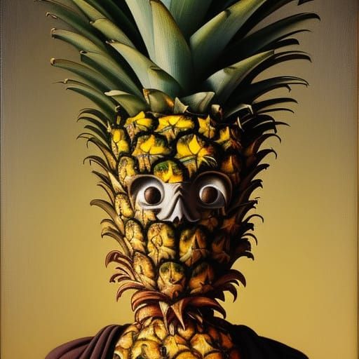 Pineapple Head Man: Hyperrealistic Oil Painting