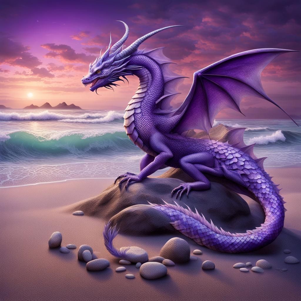 Mythological Dragon-Fish Hybrid Creature on the Beach