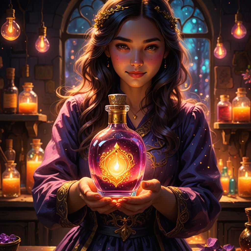 Magical Love Potion in Warm Golden Light