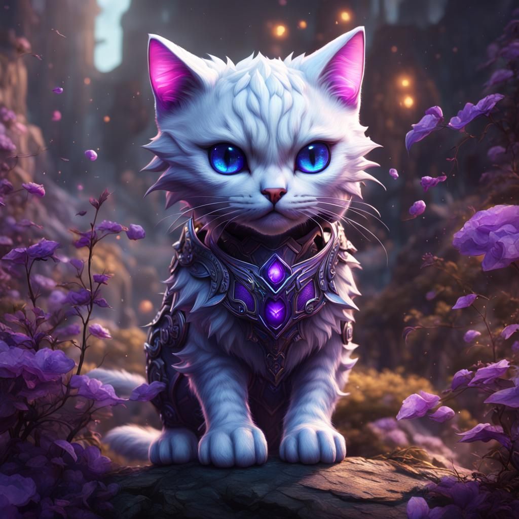 Kitty with Purple Eyes in Detailed Matte Painting