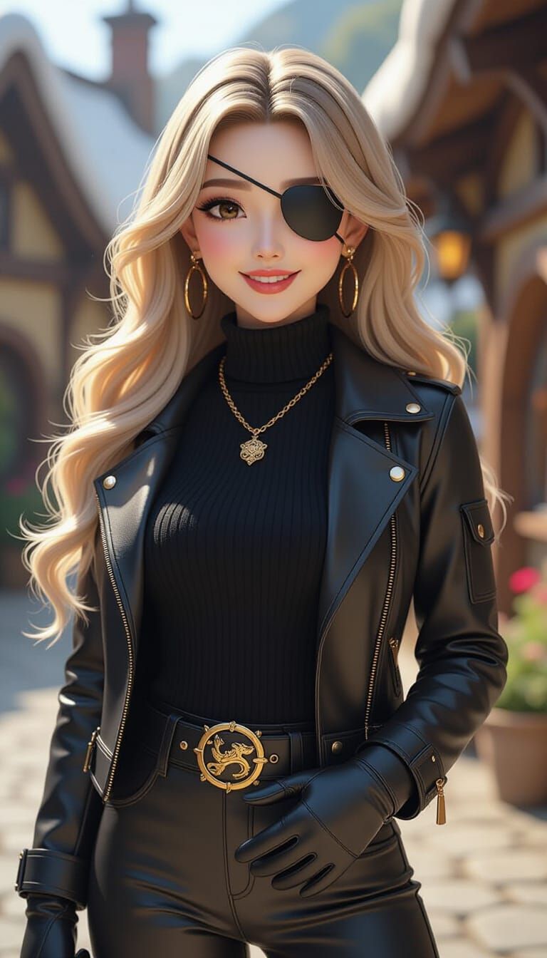 Asian Woman with Eyepatch in Anime Style