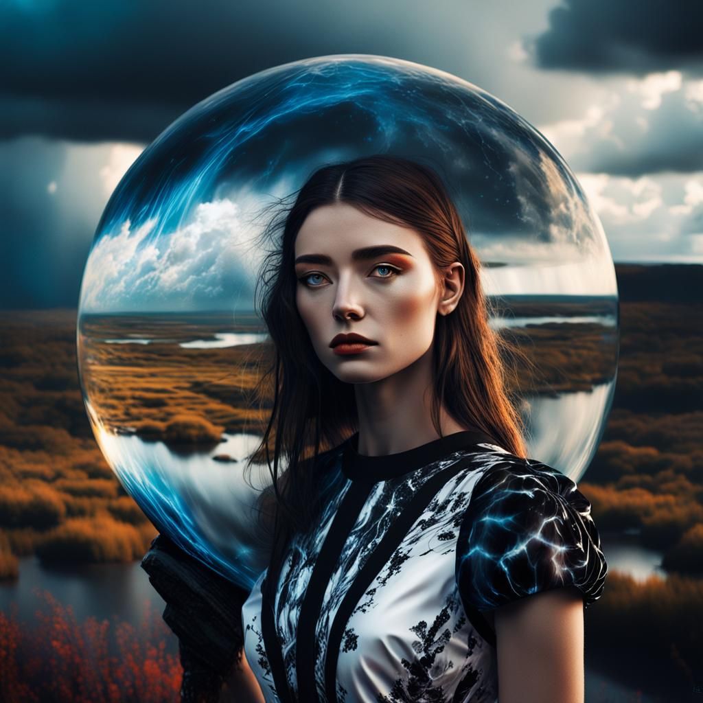 Mystical Orb: A Surreal Fantasy Portrait