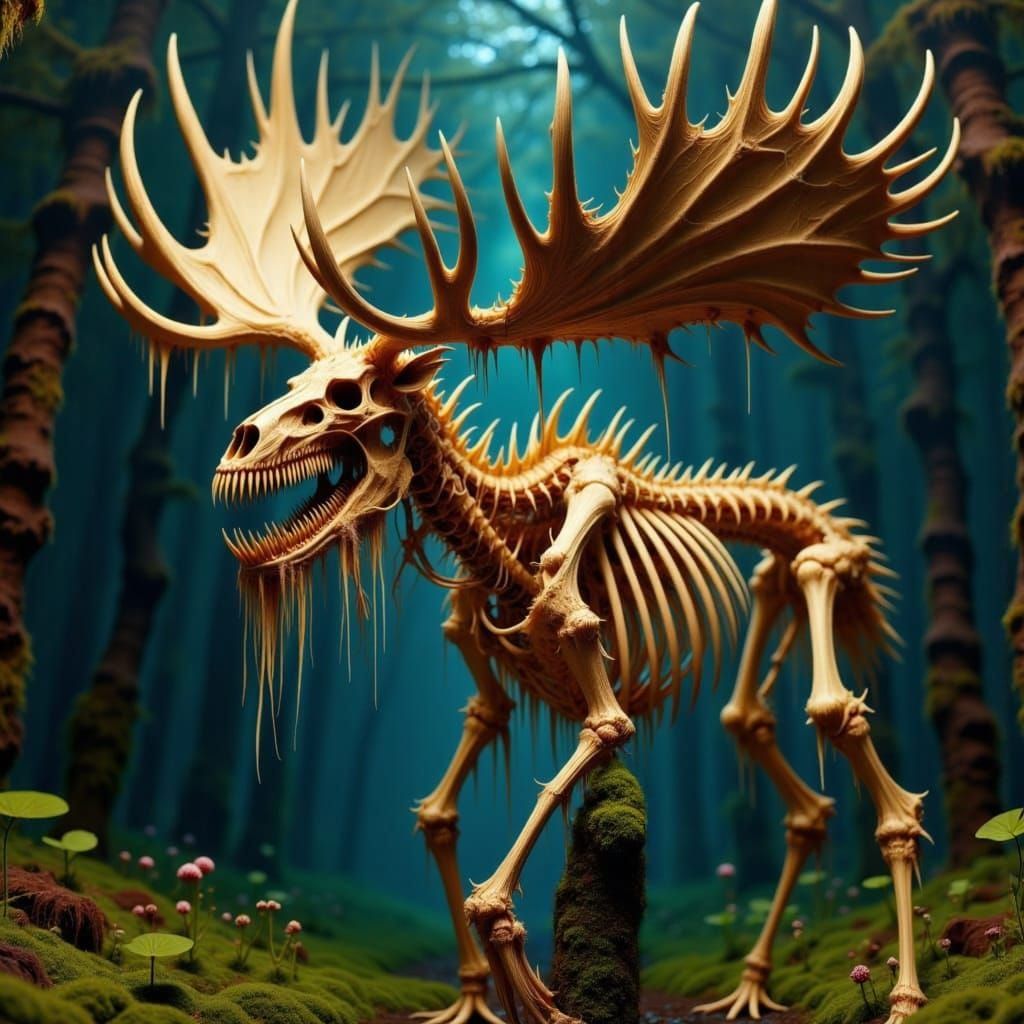 Prehistoric Forest Creature in Mossy Landscape