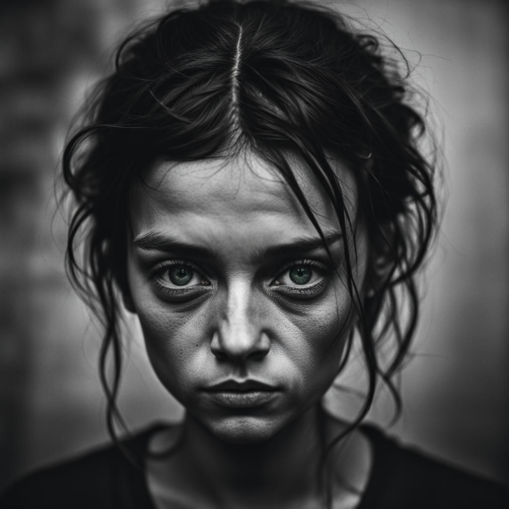 Emotional Portrait of Crying Girl Looking at Viewer