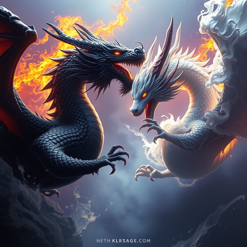 Surreal Dark Fantasy Dragon Brothers in Cyberpunk Style