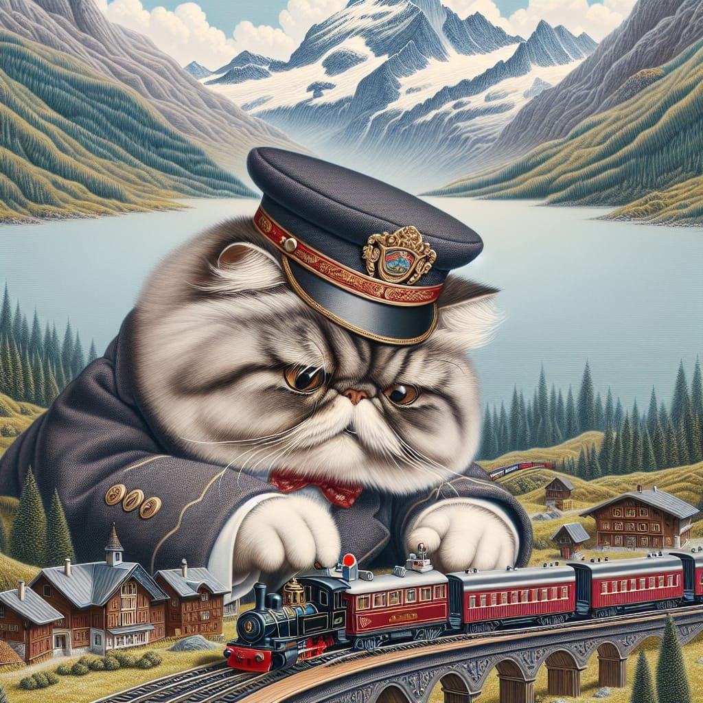 Cat playing with his Model Railway