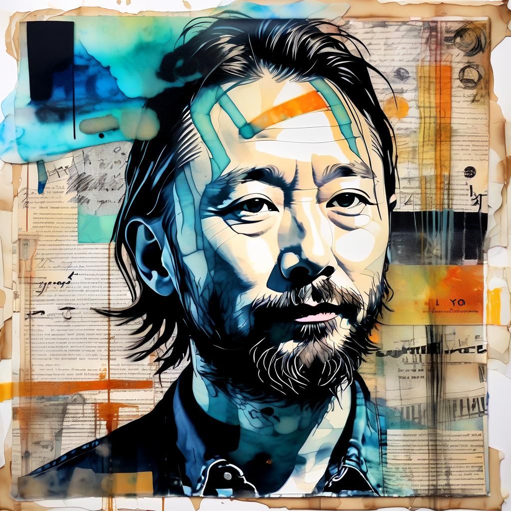 Grungy Mixed Media Portrait with Ink Splashes