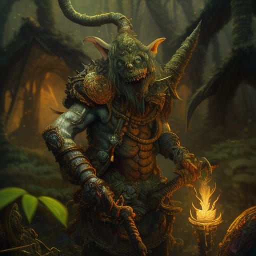 Goblin Treasure Hunter in Dark Fantasy Temple