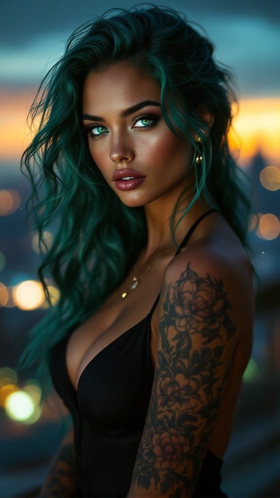 Ethereal Woman in Urban Twilight