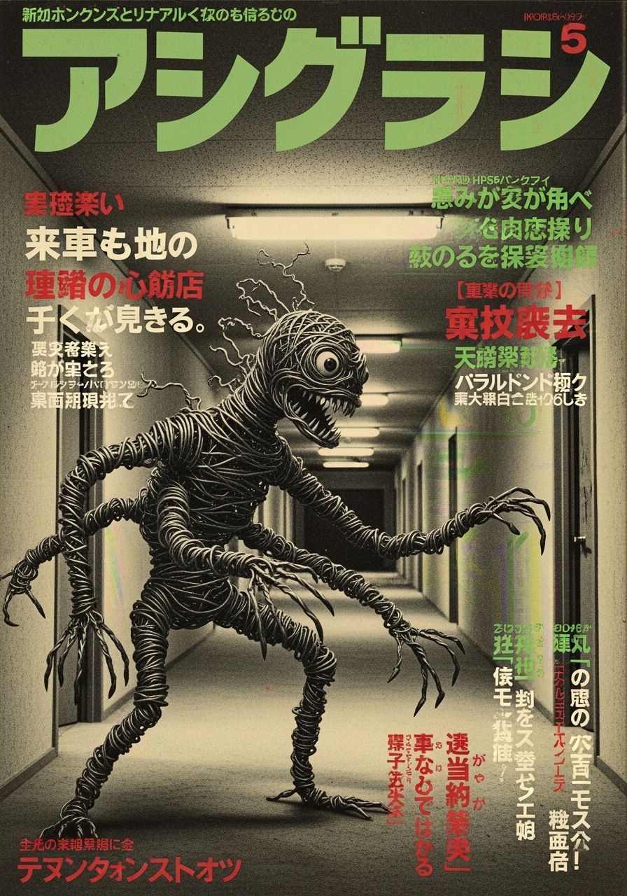 Retro Japanese Magazine Cover with Wire Monster