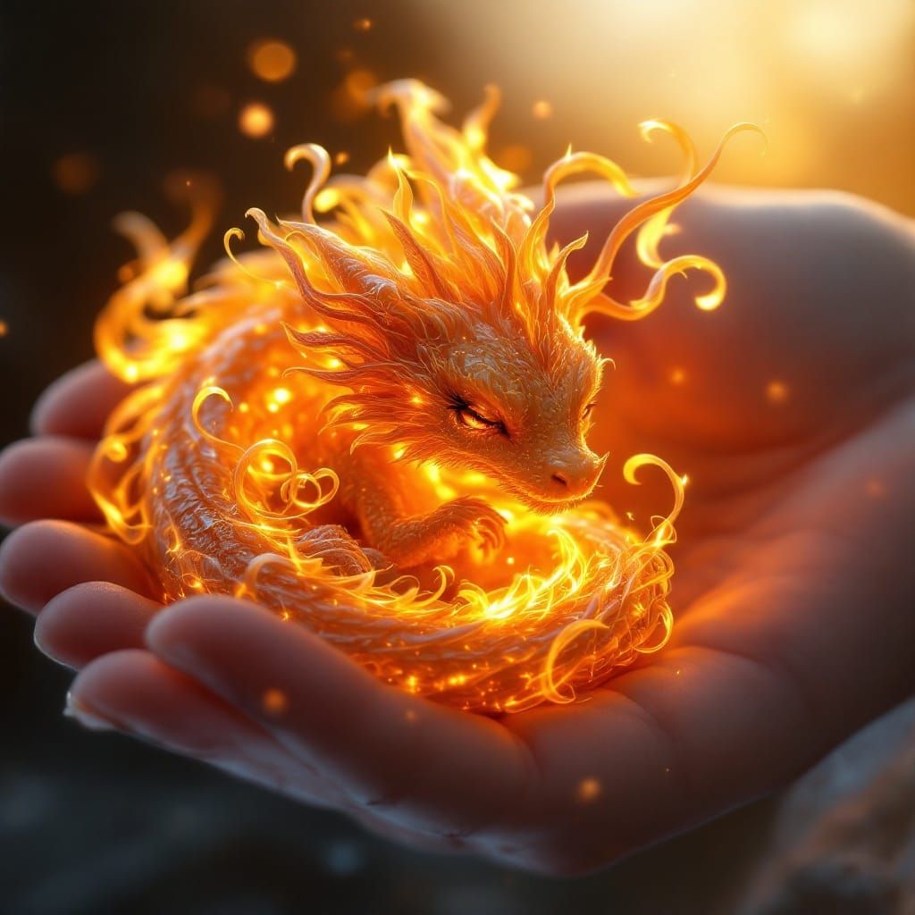Flaming Dragon Baby in High Definition Digital Painting