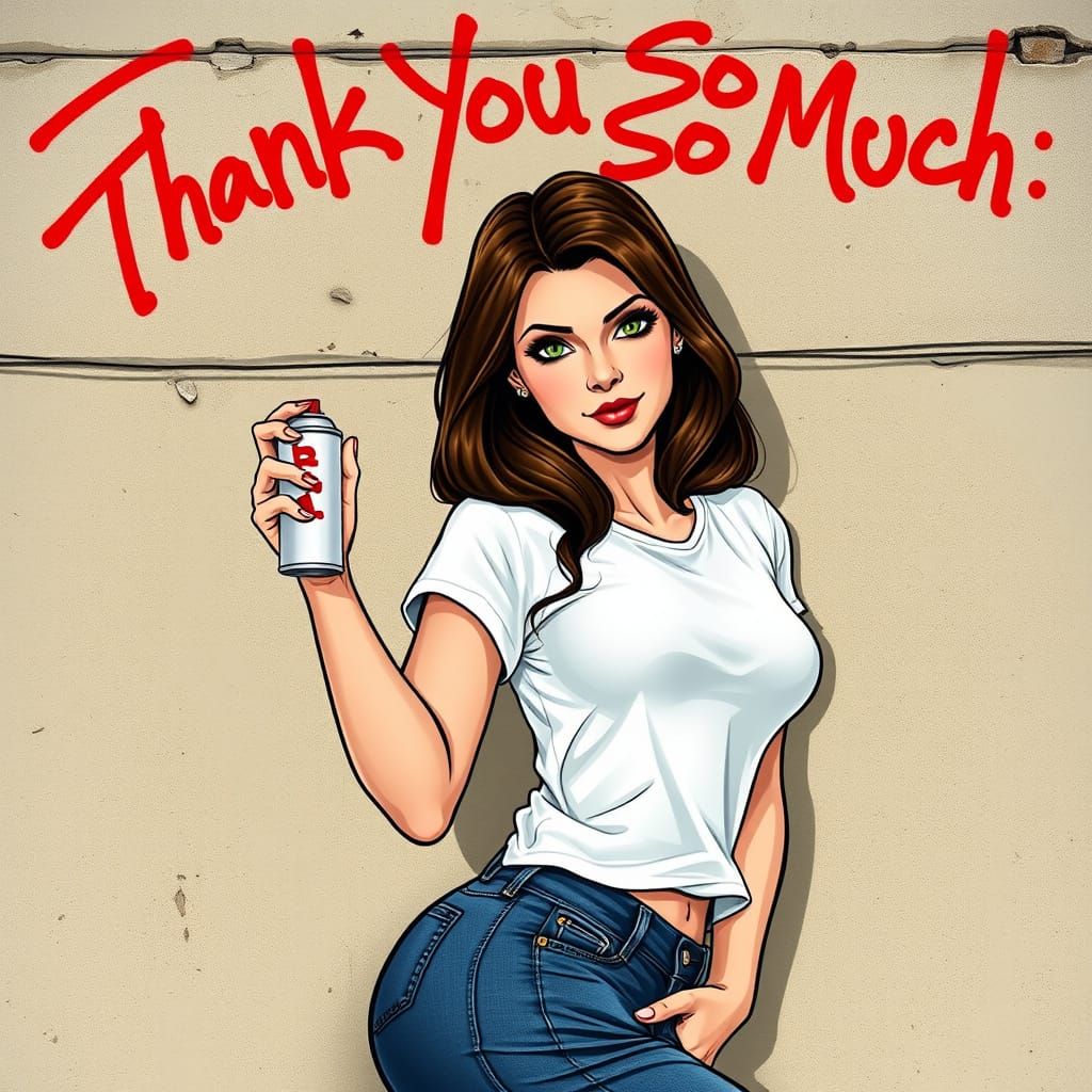 Sultry Pin-Up Girl Smirks with Spray Paint