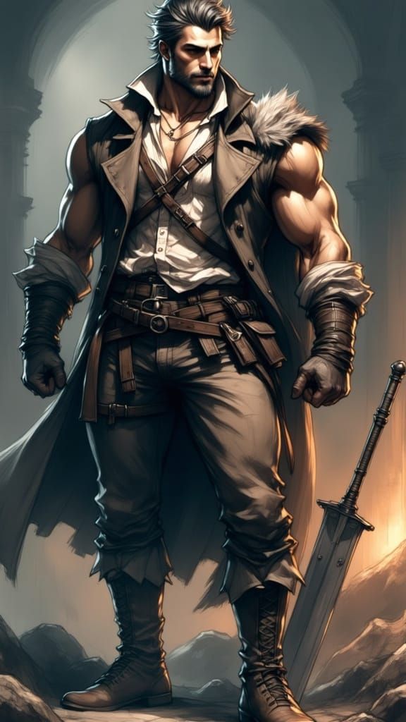 Classical Greek Warrior in Earth-Toned Adventurer's Attire