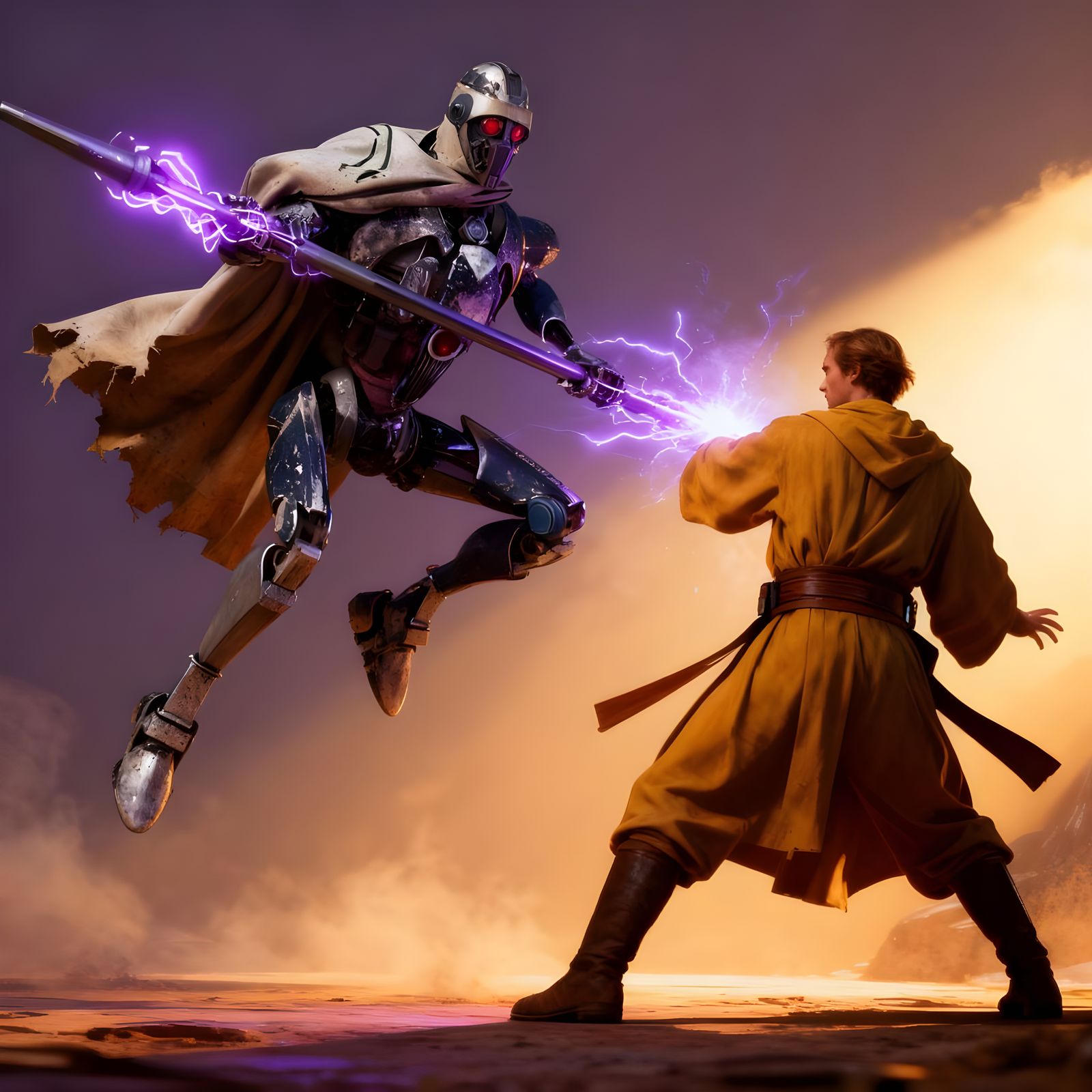 MagnaGuard Droid Strikes Jedi with Electrostaff