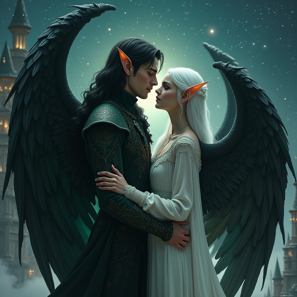 Elven Lovers Under a Celestial Sky