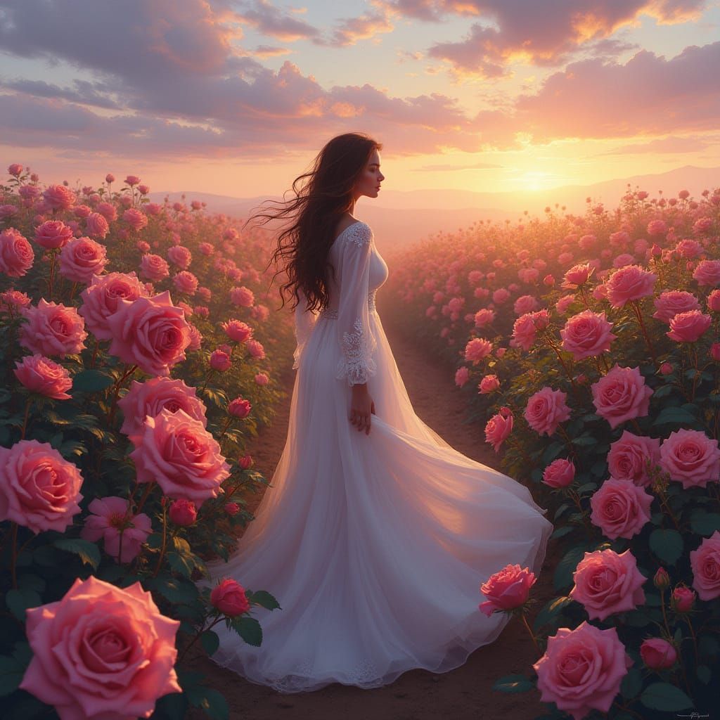 Twilight Rose Garden: Ethereal Digital Painting