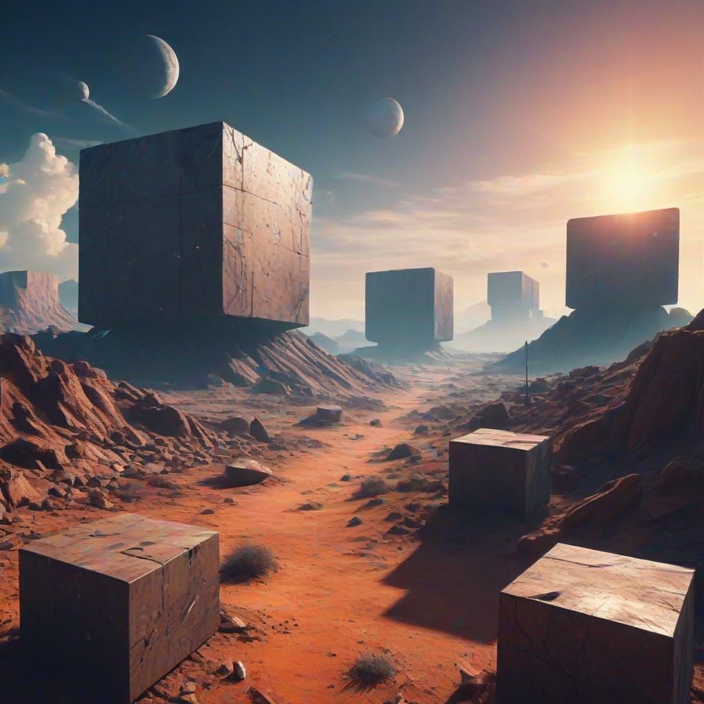 Cosmic Cubescape in a Retro-Futuristic Haze