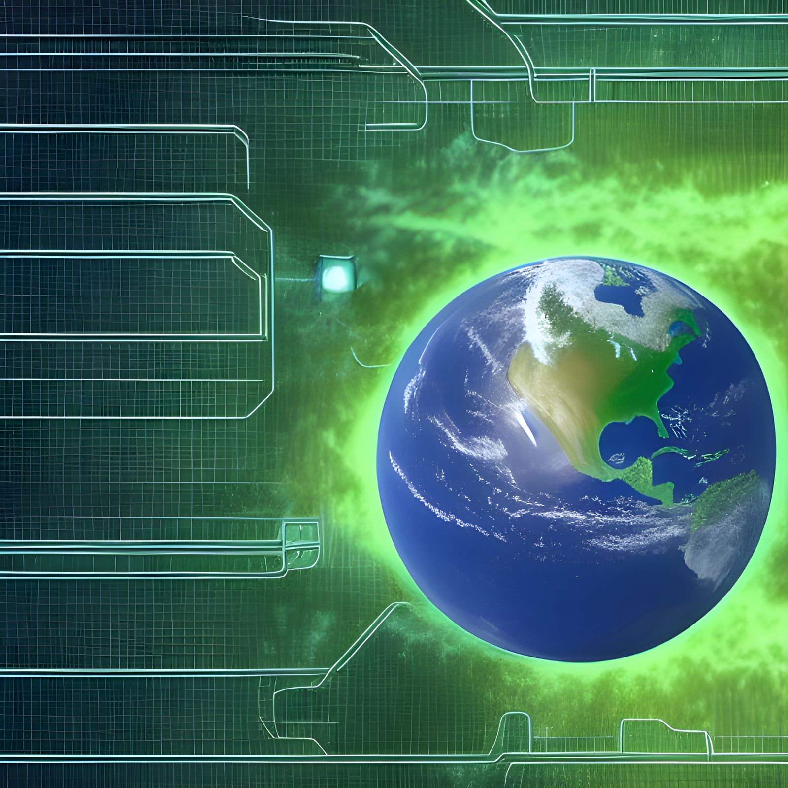 Sentient Earth with Green Circuit Board Aurora
