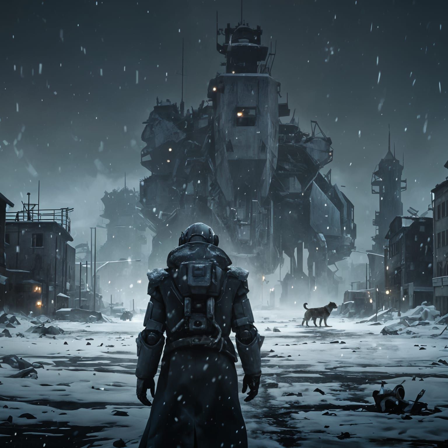 Post Apocalyptic City in Snowy Ruin