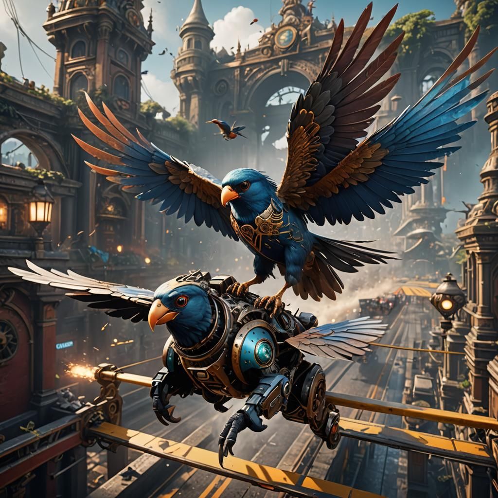 Mechanical Bird Wins Race: Detailed Matte Painting
