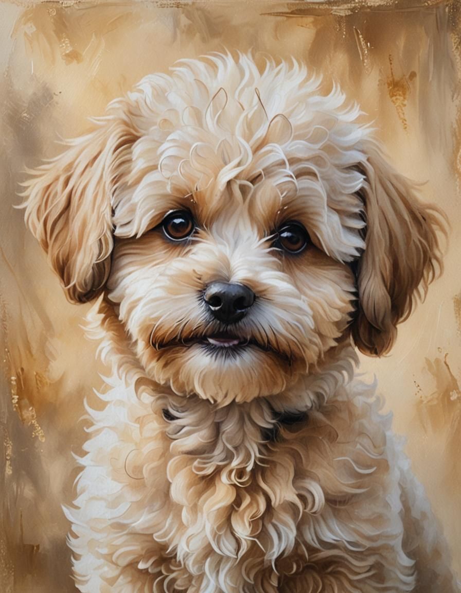 Maltipoo Dog Portrait in Impressionistic Oil Painting