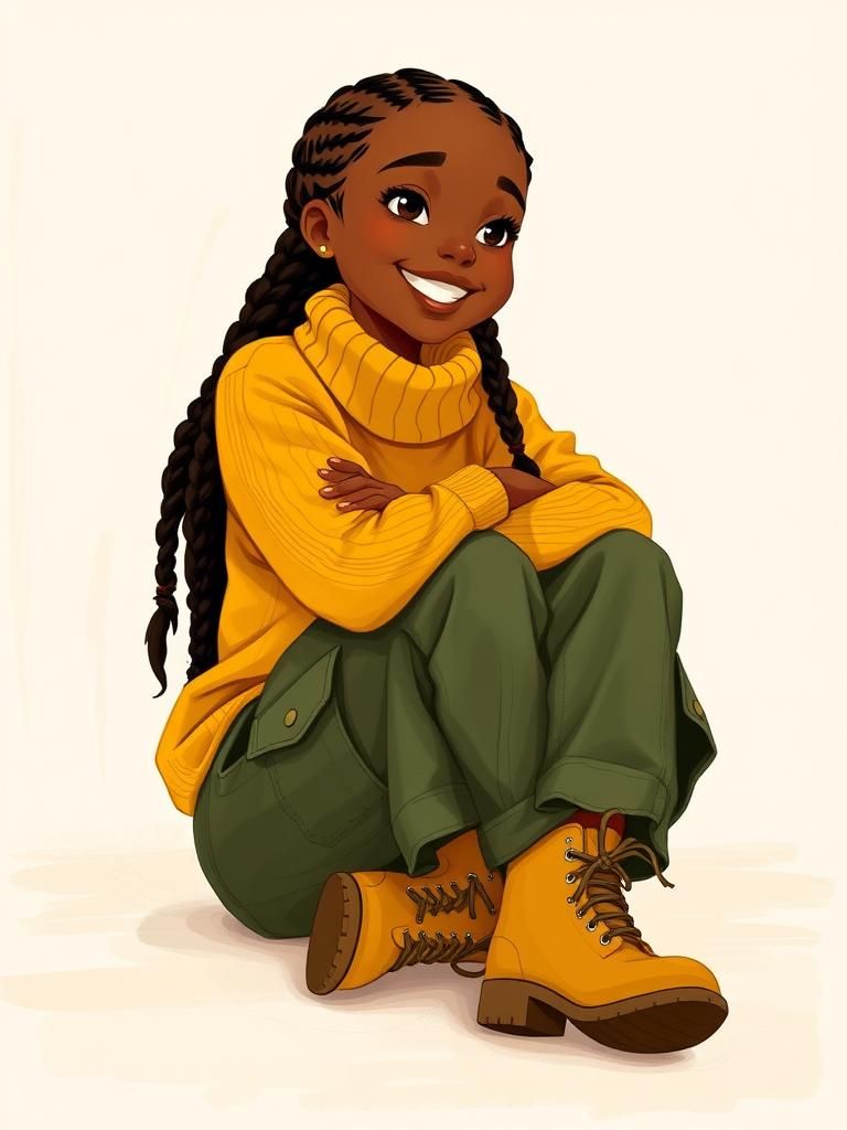 Girl with Braids in Whimsical Digital Illustration