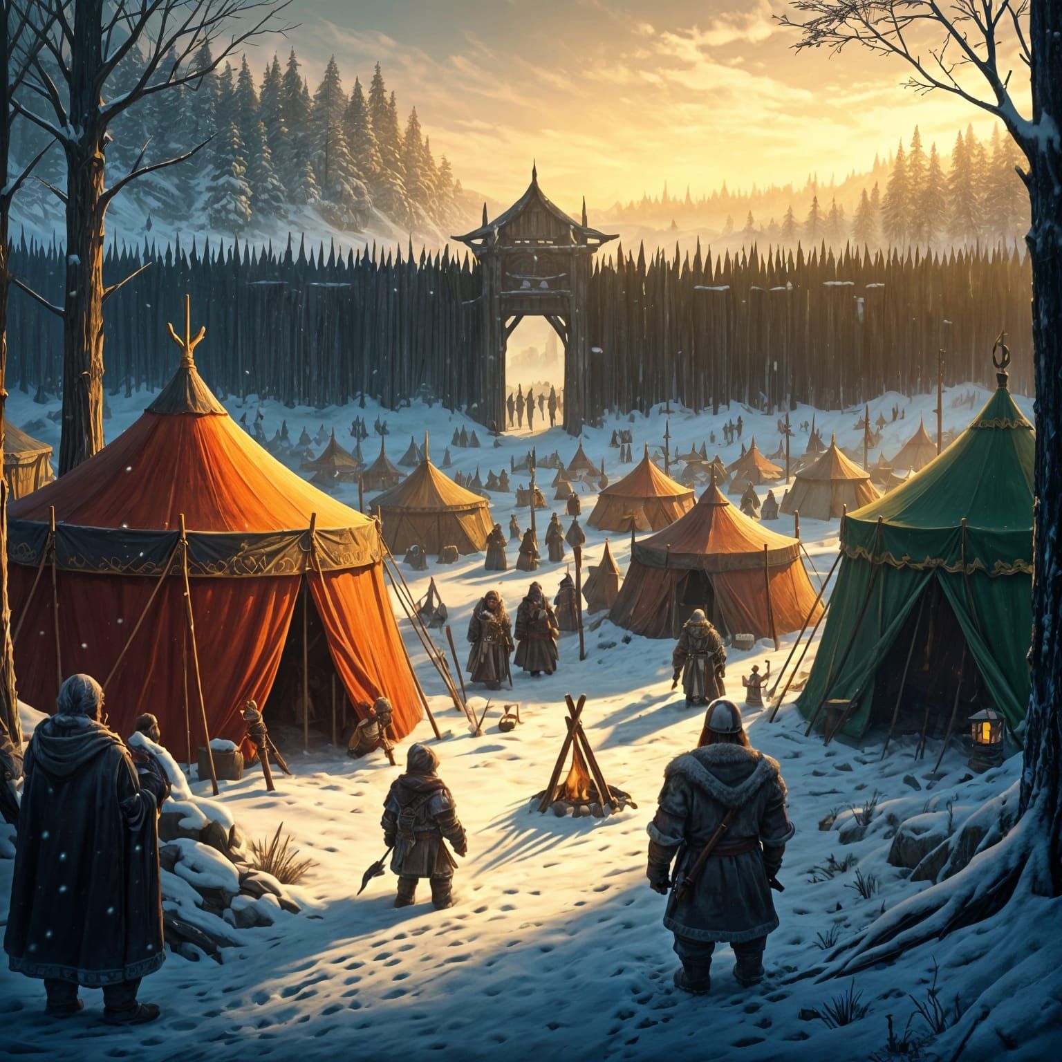 Epic Fantasy Winter Encampment in Cinematic Digital Art