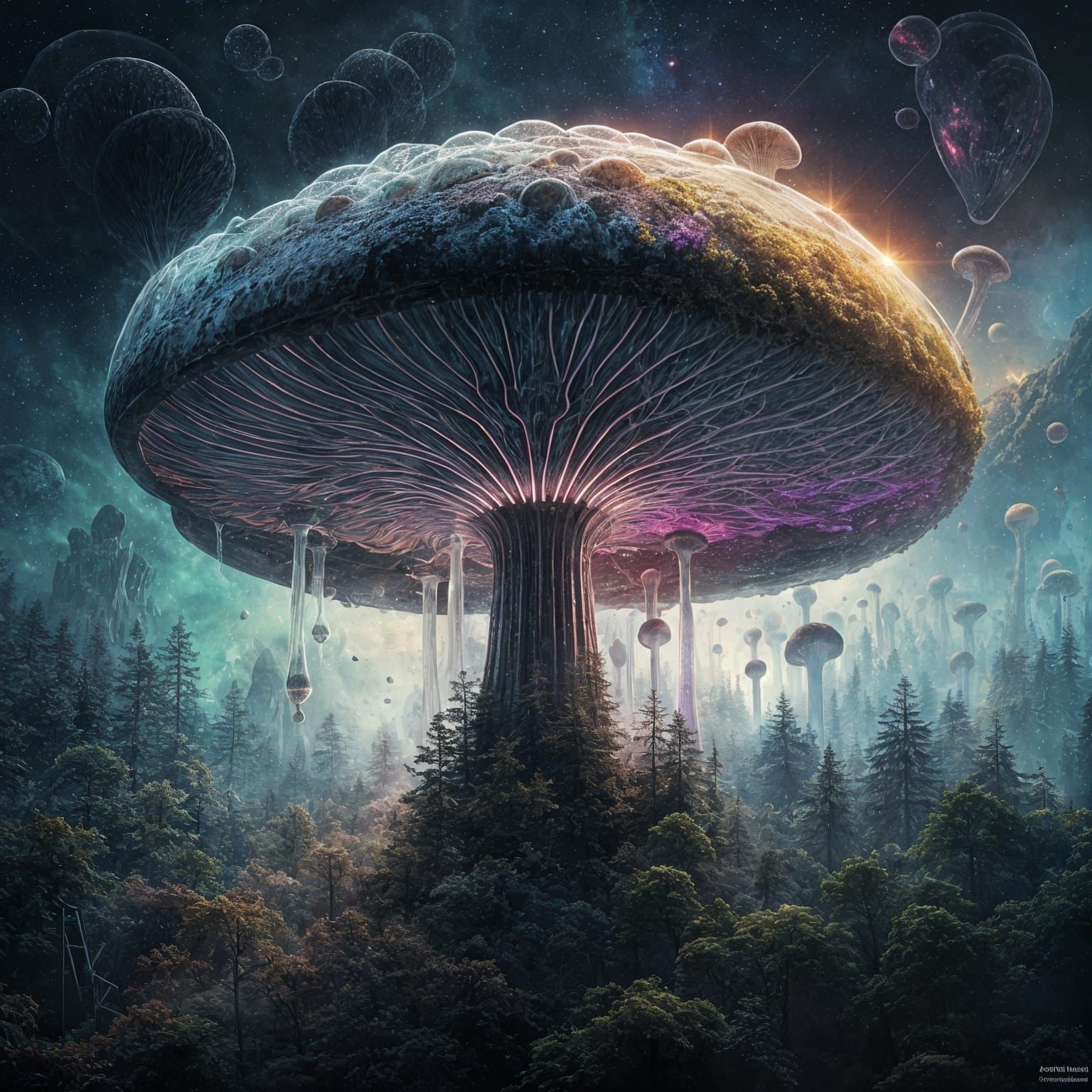 Surreal Space Fungus Explores Cosmic Depths in Hyperrealisti...