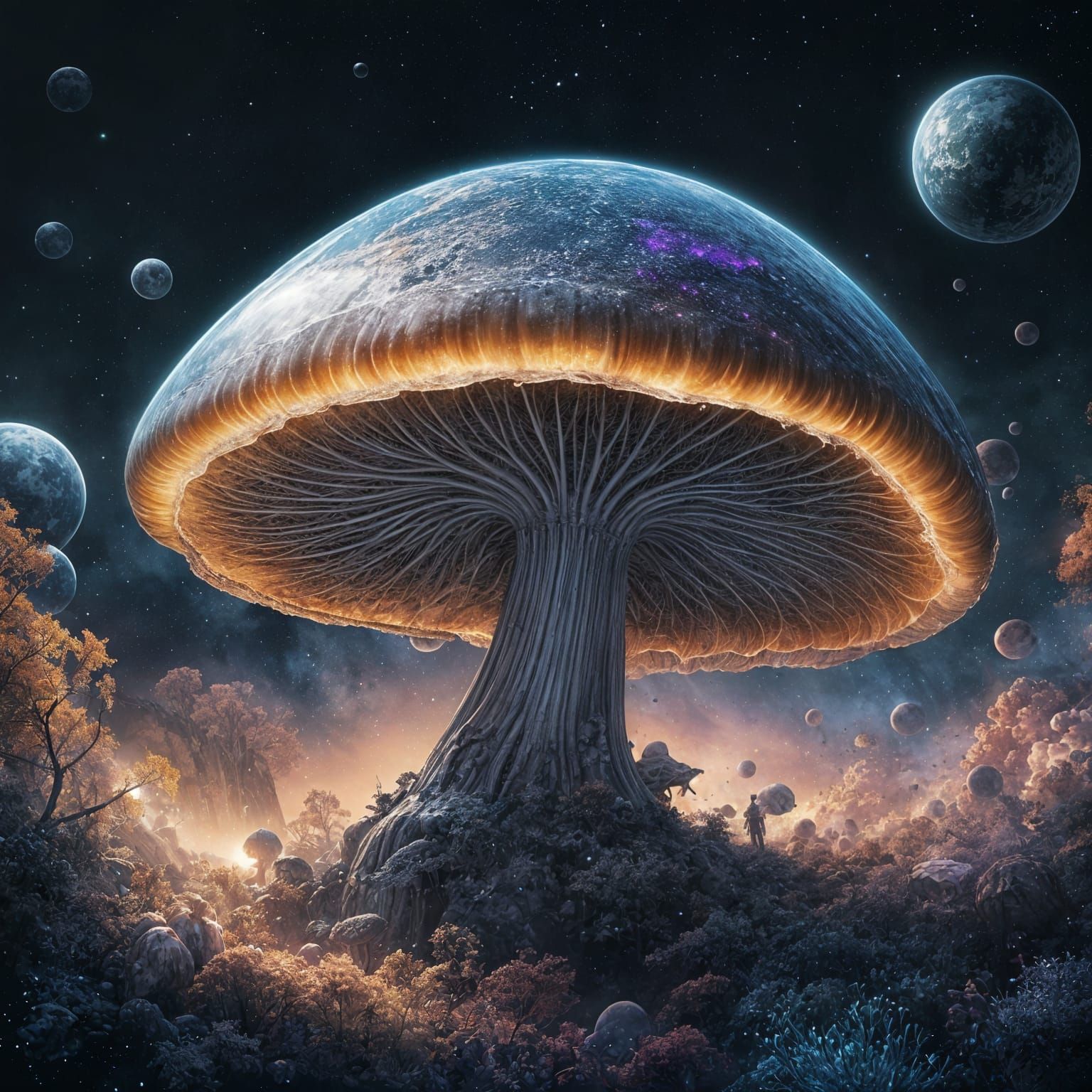 Surreal Space Mushroom in Deep Space, Hyperrealistic Digital...