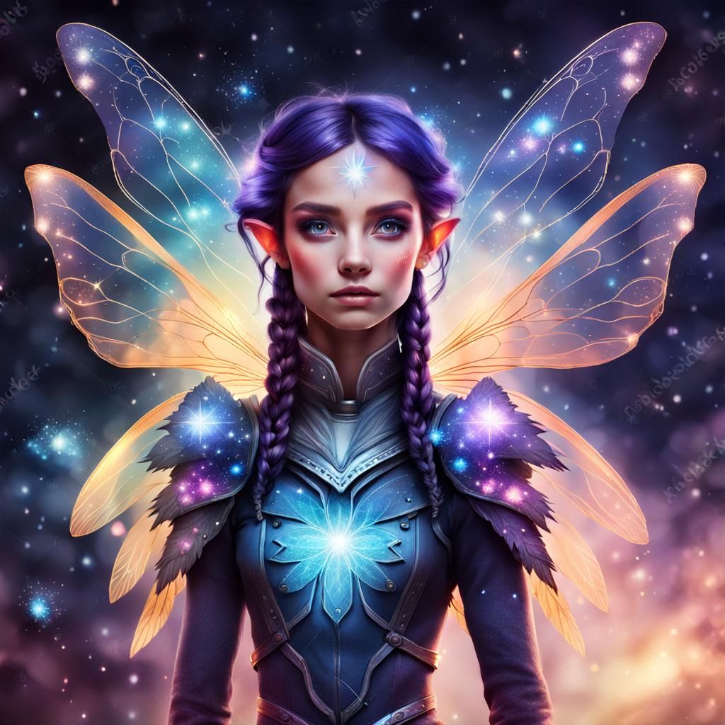 Ethereal Fairy Portrait with Galactic Wings
