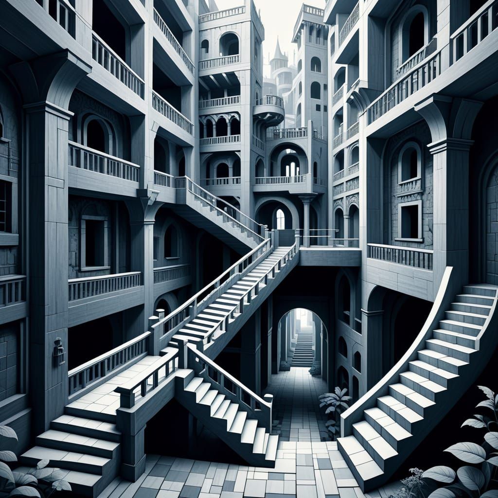 Impossible Architecture Landscape with Recursive Stairs in D...