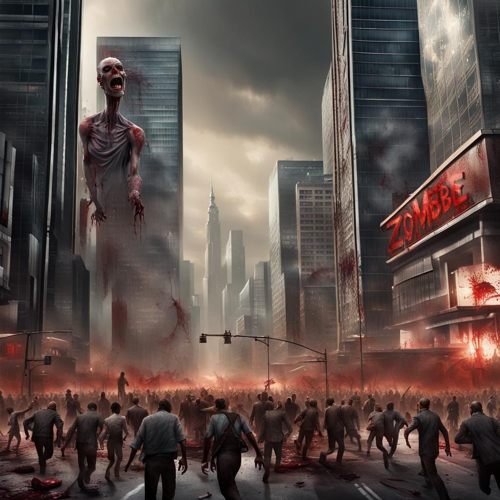Zombie Apocalypse in Hyperrealistic Cityscape