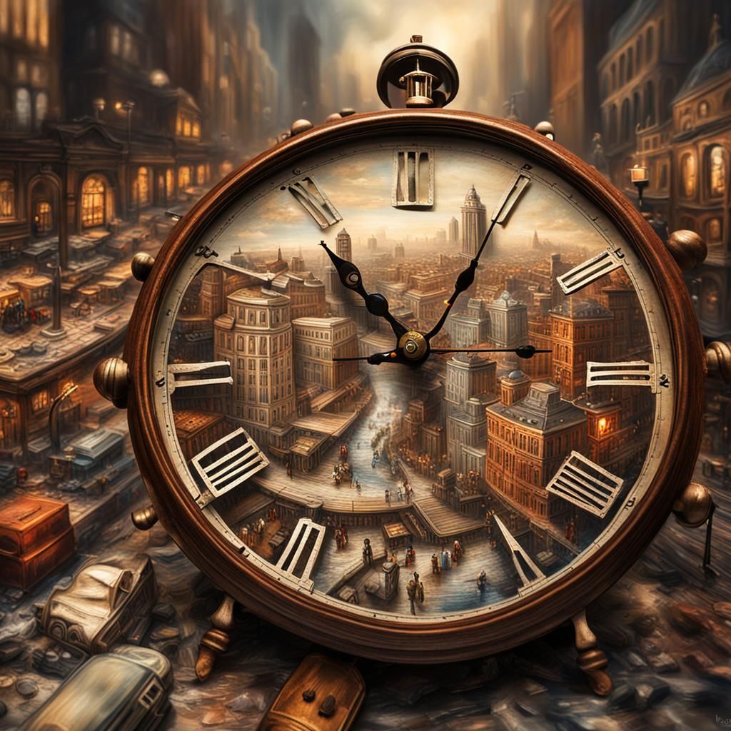 Cityscape Painted on Vintage Clock Face