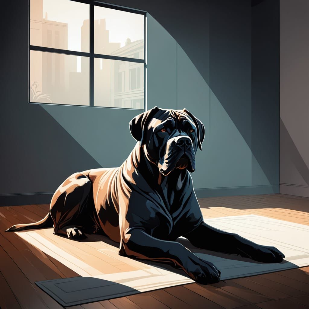 Cel-Shaded Cane Corso in Minimalist Studio