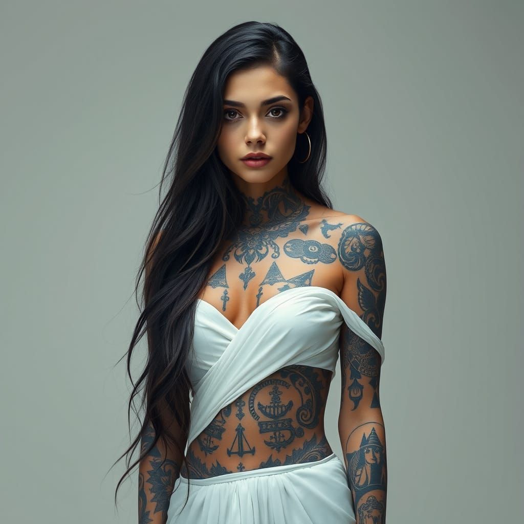 Stunning Woman with Tattoos in Photorealistic Style