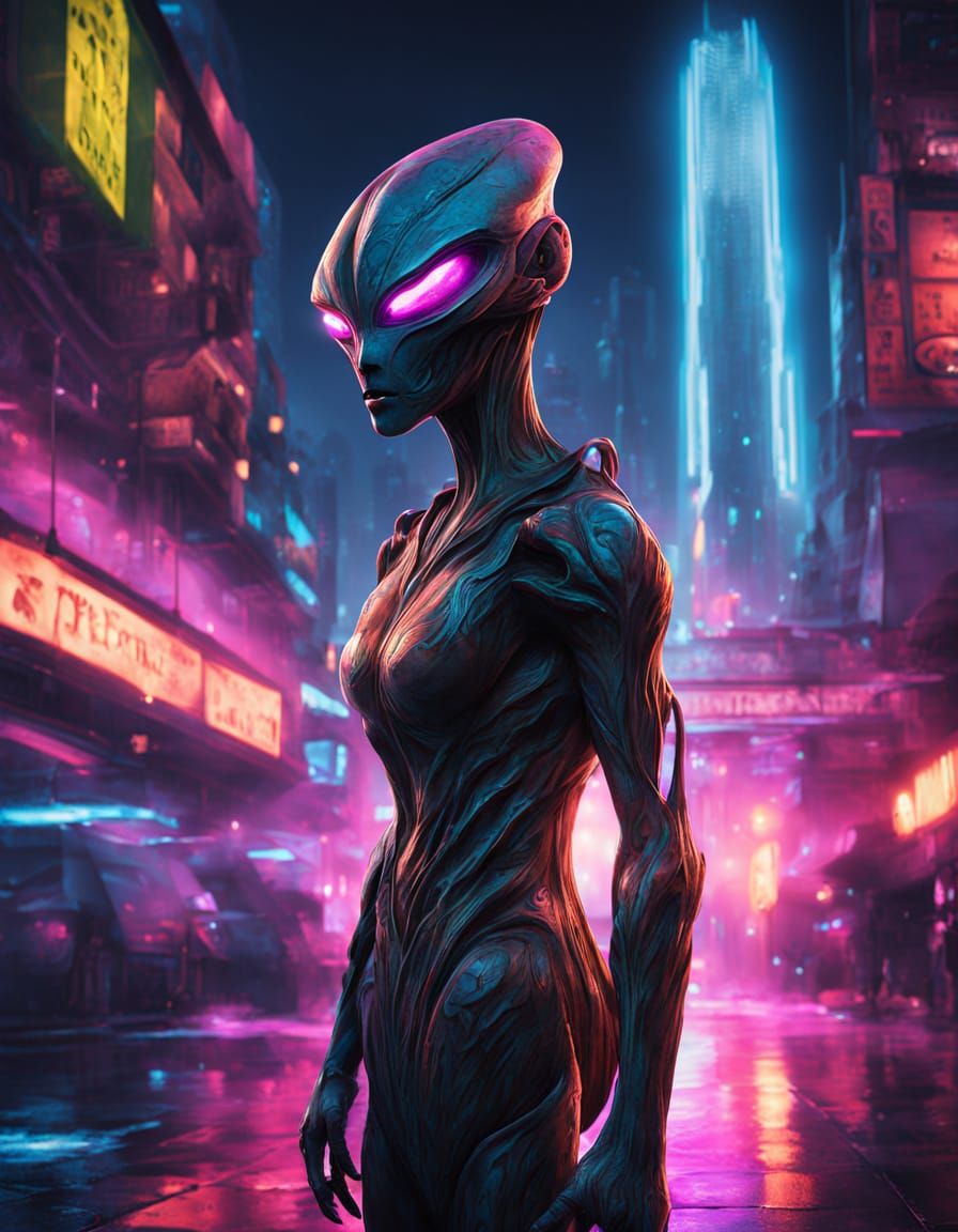 Humanoid Alien in Futuristic City Concept Art