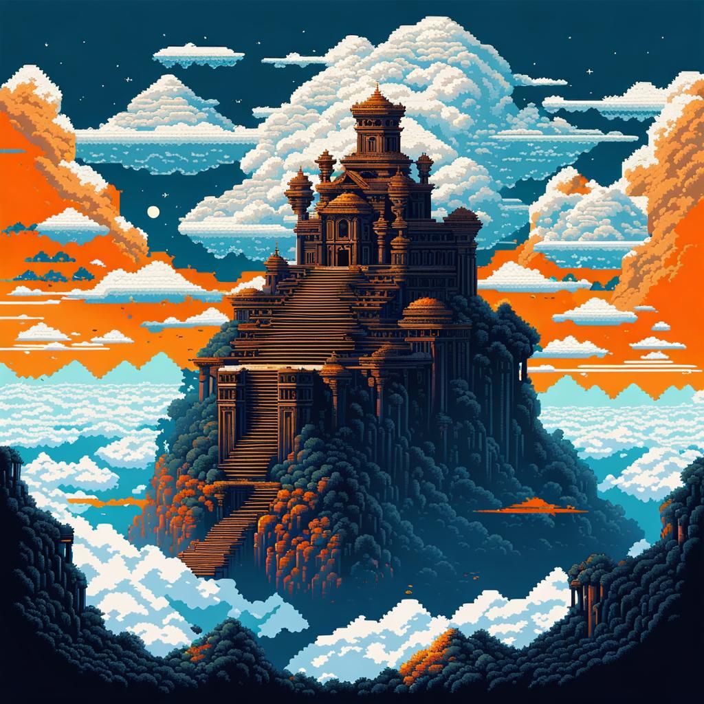 Gods' Abode Above Clouds in 8-bit Pixel Art