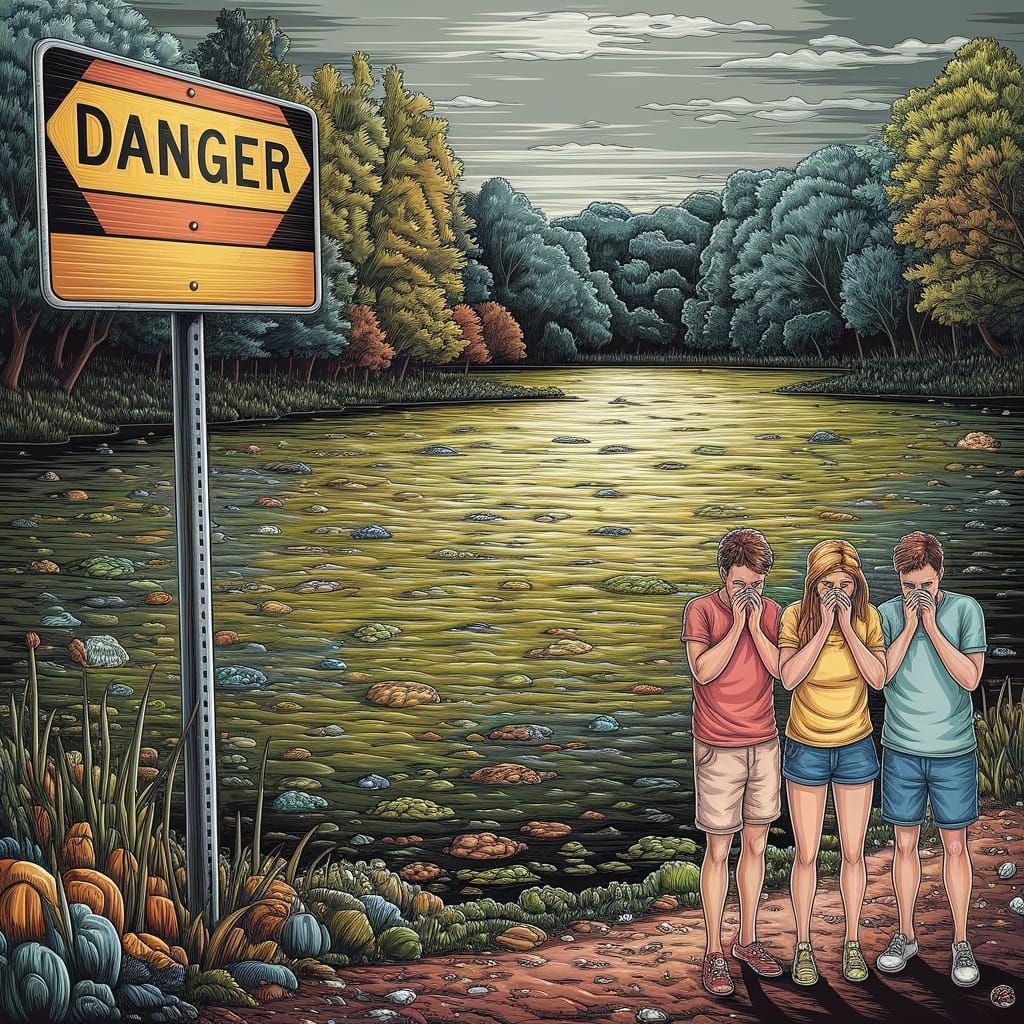 ☢️☣️⚠️ A sign reads "Danger"! A group of people in casual su...