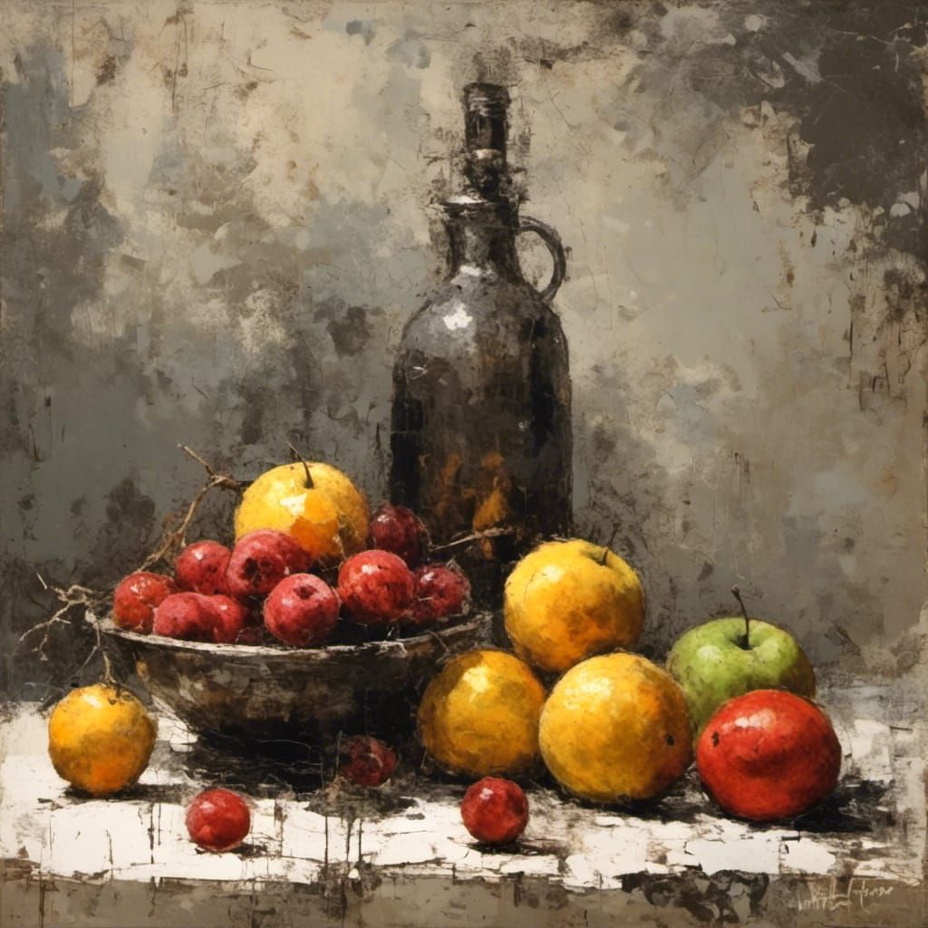 Minimalist Fruit Still Life in Newspaper Print