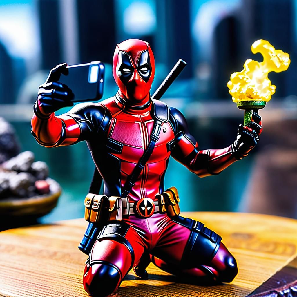 Deadpool Figurine Selfie: Miniature Diorama Art
