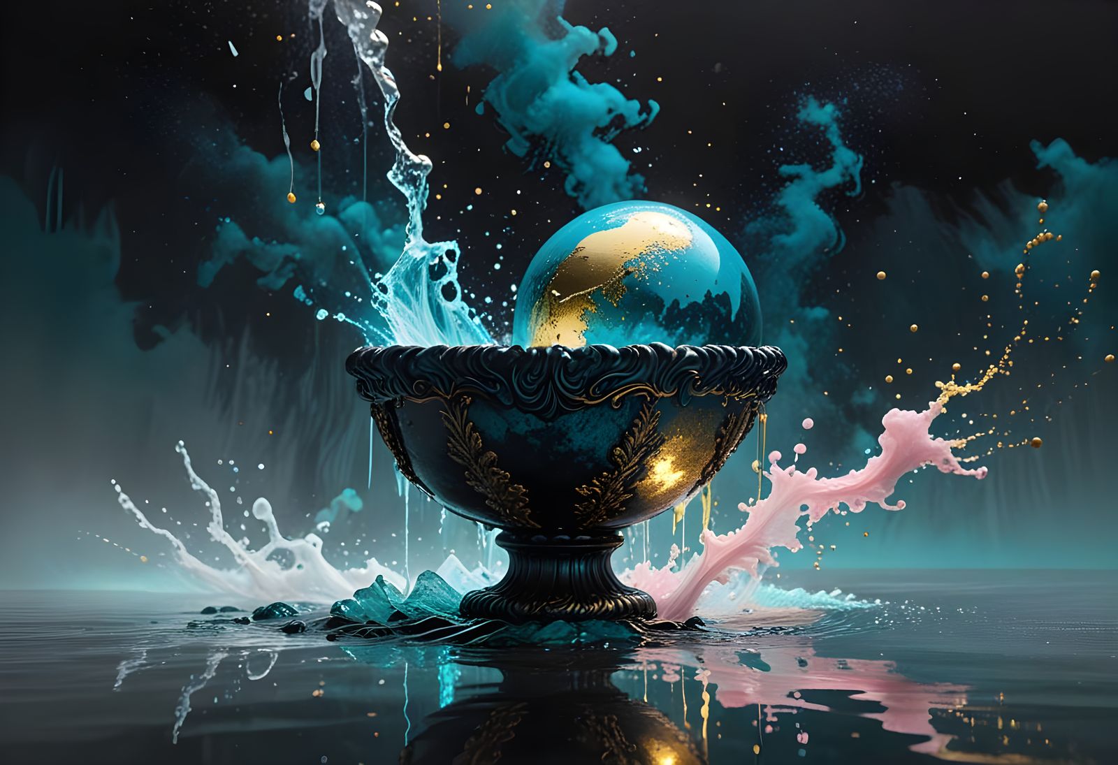 Cosmic Egg Fountain with Shadow-Light Effect