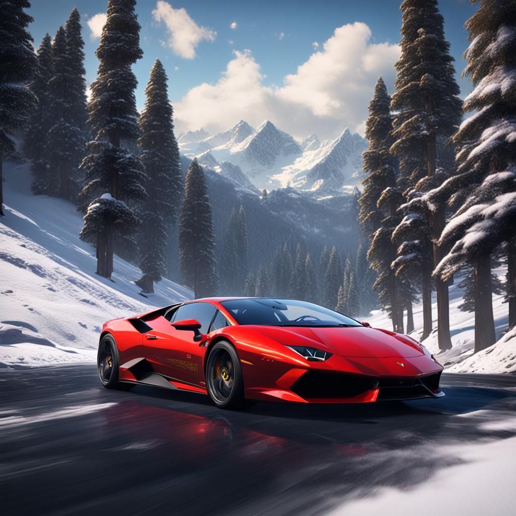 Lamborghini and Ferrari Race in Snowy Mountains