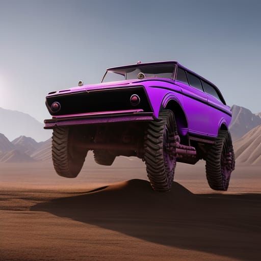 Fantastical Five-Wheeled Purple Car Concept Art